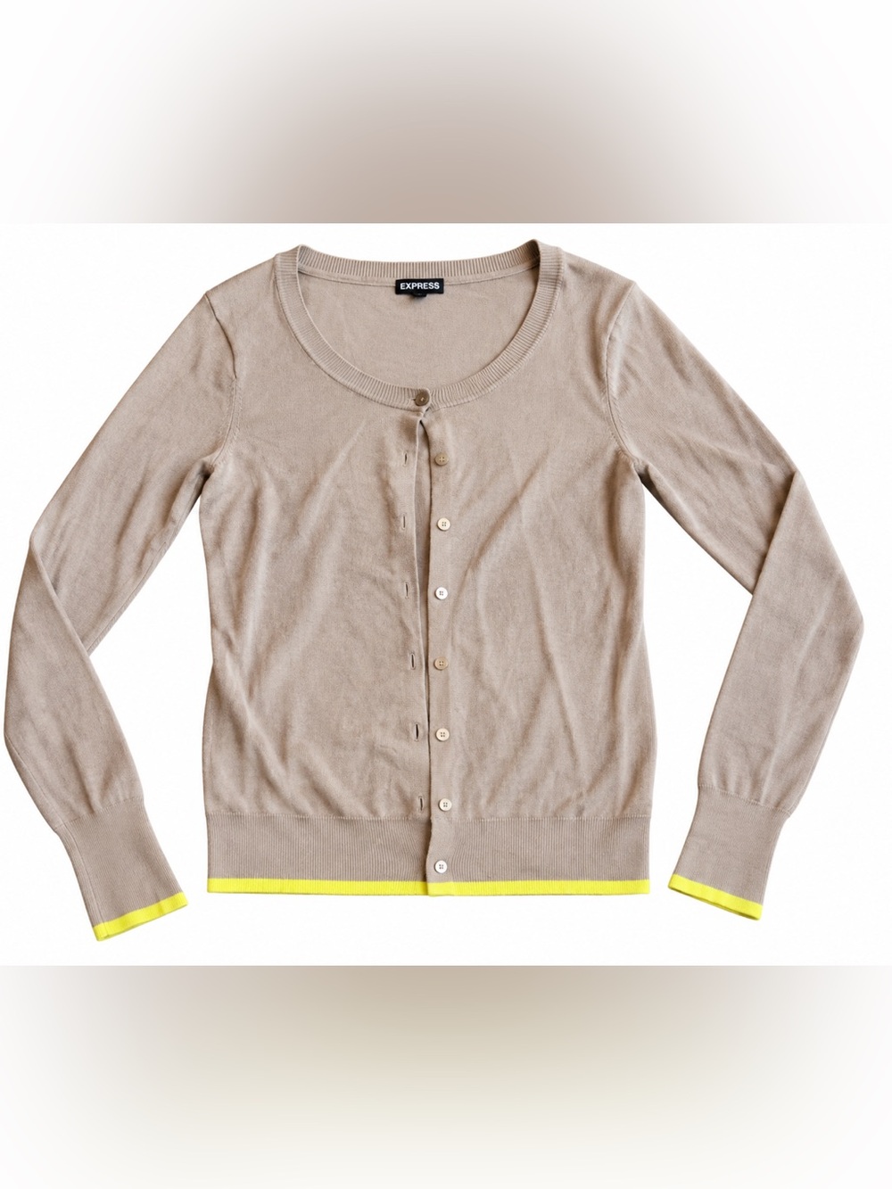 Express tan & yellow button down cardigan
